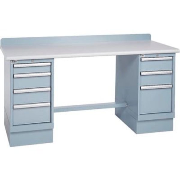 Lista International Technical Workbench w/3 and 4 Drawer Cabinets, Plastic Laminate Top - Gray XSTB43-72PT/LG